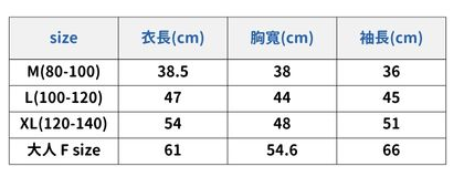 富士山針織外套尺寸表與量測位置-尺寸數字表
